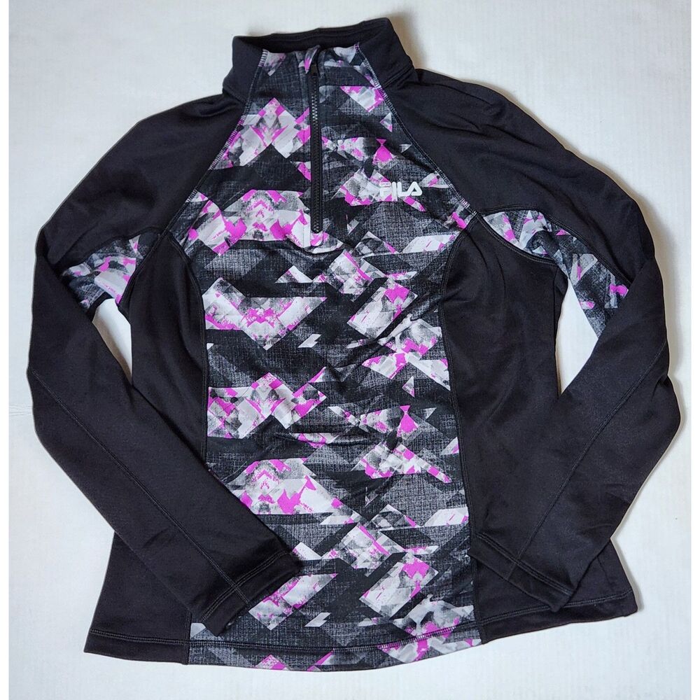 FILA Sport Women’s1/4 Zip Fleece‑Lined Athletic Top Large Black Purple